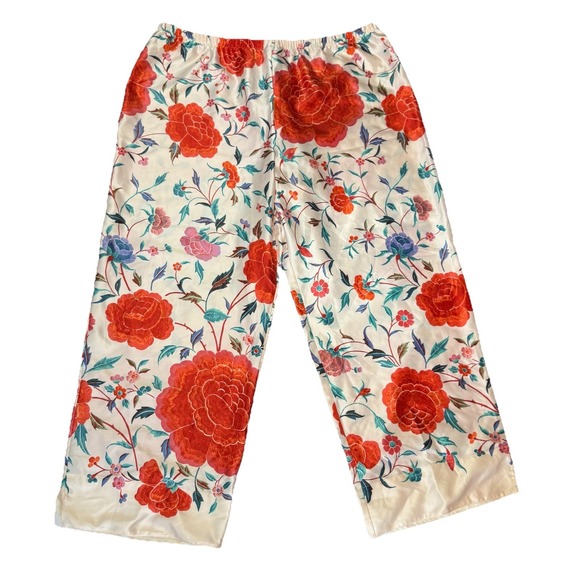 Natori Floral Satin Pajama Pants Beaded Drawstring Lounge Sleepwear Size XL EUC! - Picture 2 of 7